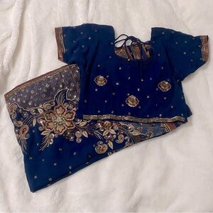 Boutique Navy blue party saree with blouse